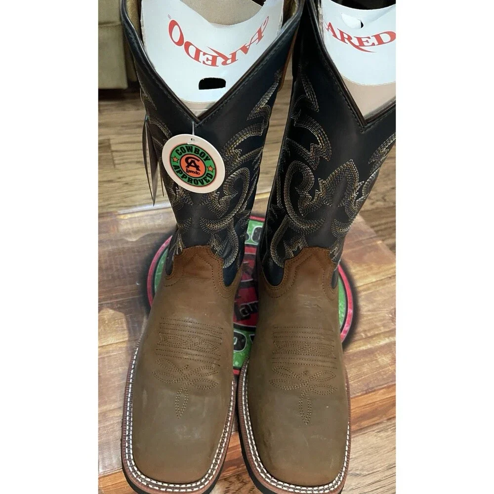 Laredo Men's Hamilton BS Brown & Blue Square Toe Boots 7936 Size 9 EW New In Box